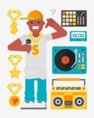 Hip hop character musician with microphone breakdance expressive rap portrait vector illustration. Royalty Free Stock Photo