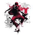 Hip hop dancer with colorful spots and splashes on a light background. Vector illustration.