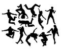 Hip Hop Dancer, male and female action and activity Silhouettes