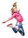Hip hop dancer woman jumping high in the air Royalty Free Stock Photo