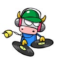 Hip hop dee jay cow playing vinyl records Royalty Free Stock Photo