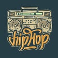 Hip Hop Design With A Hand Drawn Boombox Ghetto Blaster . Vector Image.