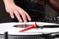 Hip-hop dj scratching record with music