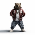 Hip-hop Grizzly Bear In Red Jacket - 3d Rendered Image