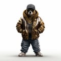 Hip-hop Inspired Bear In Gold Jacket And Glasses