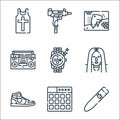 Hip hop line icons. linear set. quality vector line set such as cigar, launchpad, sneakers, hip hop, watch, boombox, graffiti, uzi