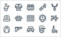 Hip hop line icons. linear set. quality vector line set such as whiskey, car, hoodie, skull, gun, rap, skull, beer bottle, tshirt