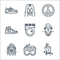 Hip hop line icons. linear set. quality vector line set such as hand, ring, hip hop, hip hop, ring, sneakers, peace