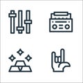 hip hop line icons. linear set. quality vector line set such as rock, gold bars, boombox