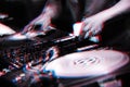 Hip hop party dj scratches vinyl record with music in 3d