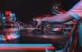 Hip hop party dj scratches vinyl record with music in 3d