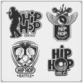 Hip-hop and rap emblems, attributes and accessories. Poster templates and design elements. Royalty Free Stock Photo