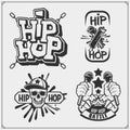 Hip-hop and rap emblems, attributes and accessories. Poster templates and design elements. Royalty Free Stock Photo