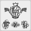 Hip-hop and rap emblems, attributes and accessories. Poster templates and design elements. Royalty Free Stock Photo