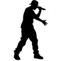 Hip Hop Rapper Silhouette Singing with Microphone Performance Vector Art Royalty Free Stock Photo