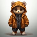 Hip-hop Style Bear In Jacket And Sneakers