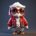 Hip-hop Style Cartoon Owl In Glasses With Red Jacket Royalty Free Stock Photo