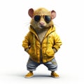 Hip-hop Style Mouse In Yellow Jacket With Sunglasses Royalty Free Stock Photo