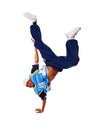 Hip-hop young man making cool move on white backgr Royalty Free Stock Photo