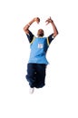 Hip-hop young man making cool move on white backgr Royalty Free Stock Photo