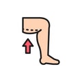 Hip liposuction, thigh plastic surgery flat color line icon.