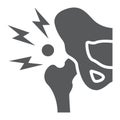Hip pain glyph icon, body and injure, hip dysplasia sign, vector graphics, a solid pattern on a white background.