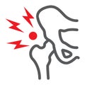 Hip pain line icon, body and injure, hip dysplasia sign, vector graphics, a linear pattern on a white background.