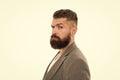 Hip and stylish. Hair and beard care. Bearded man. Male barber care. Mature hipster with beard. brutal caucasian hipster Royalty Free Stock Photo