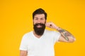 Hip and stylish. male facial care. portrait of brutal bearded man. thinking stylish man smiling. happy brutal bearded