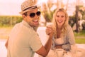 Hip young couple having coffee together Royalty Free Stock Photo