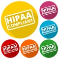 HIPAA badge - Health Insurance Portability and Accountability Act icons set with long shadow