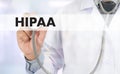 HIPAA Professional doctor use computer and medical equipment all