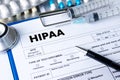 HIPAA Professional doctor use computer and medical equipment all