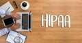 HIPAA Professional doctor use computer and medical equipment all