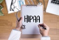 HIPAA Professional doctor use computer and medical equipment all