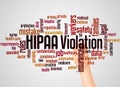HIPAA violation word cloud and hand with marker concept
