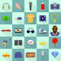 Hiphop icons set, flat style Royalty Free Stock Photo