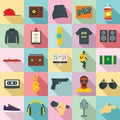 Hiphop rap swag music dance icons set, flat style Royalty Free Stock Photo