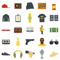 Hiphop rap swag music dance icons set, flat style