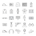 Hiphop rap swag music dance icons set, outline style