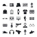 Hiphop rap swag music dance icons set, simple style