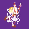 Hiphop Urban Style Santa Claus Spraying Graffity. Spay textured lettering collage with Santa groocy character. Vector Royalty Free Stock Photo