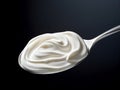 hipped Cream Swirl on Reflective Silver Spoon Against Pure White Backdrop. Generative Ai