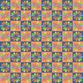 Hippie aesthetic seamless pattern with rainbow daisy flowers. Groovy floral background for textile, stationery, wrapping paper,