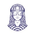 Hippie alien head girl dreads bohemian logo illustrations silhouette