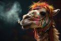 hippie animal, with head tilted and eyes closed, smoking ganja