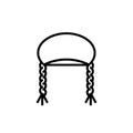 Hippie beret black outline icon. Rasta hat with dreadlocks. Isolated vector Royalty Free Stock Photo