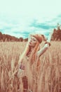 Hippie blone girl cheerful, peaceful and free. Summer time Royalty Free Stock Photo