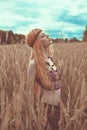 Hippie blone girl cheerful, peaceful and free. Summer time Royalty Free Stock Photo