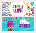 Hippie Bohemian Poster or Card Design with Sticker Element Vector Template